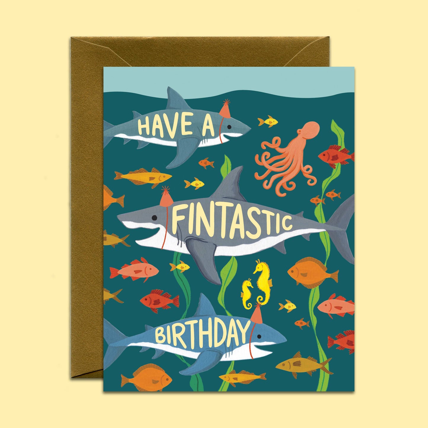 Fintastic Sharks Underwater Ocean Birthday Card