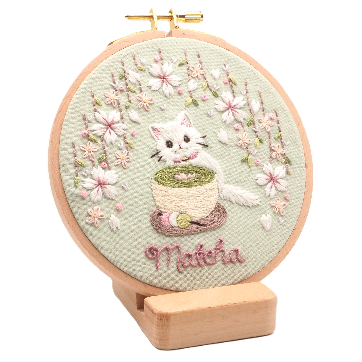 DIY Embroidery Kit Matcha Latte from Cat & Tea Collection