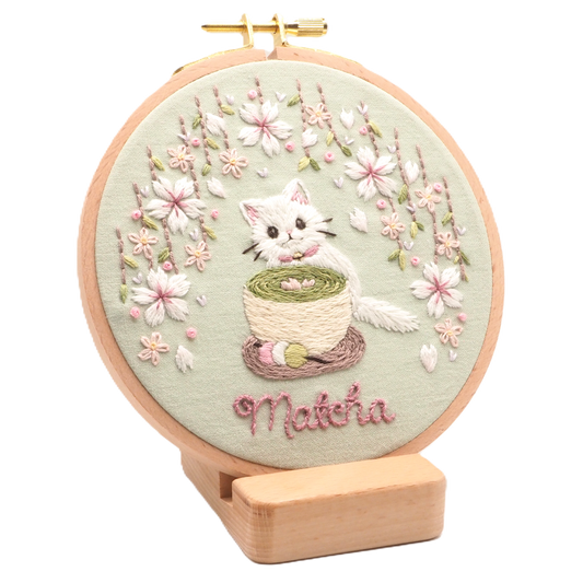 DIY Embroidery Kit Matcha Latte from Cat & Tea Collection