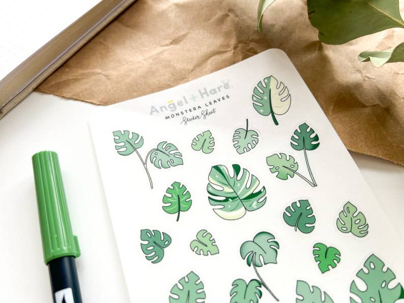 Monstera Leaves Sticker Sheet | Clear Frosted Matte