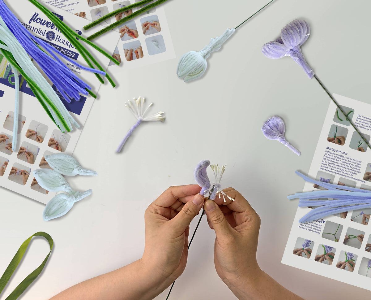 DIY Chenille Flower Bouquet Kit – Purple Mix