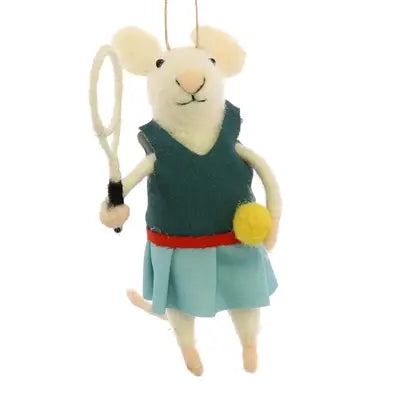 Felt Mouse Ornament - Tennis Player Gal