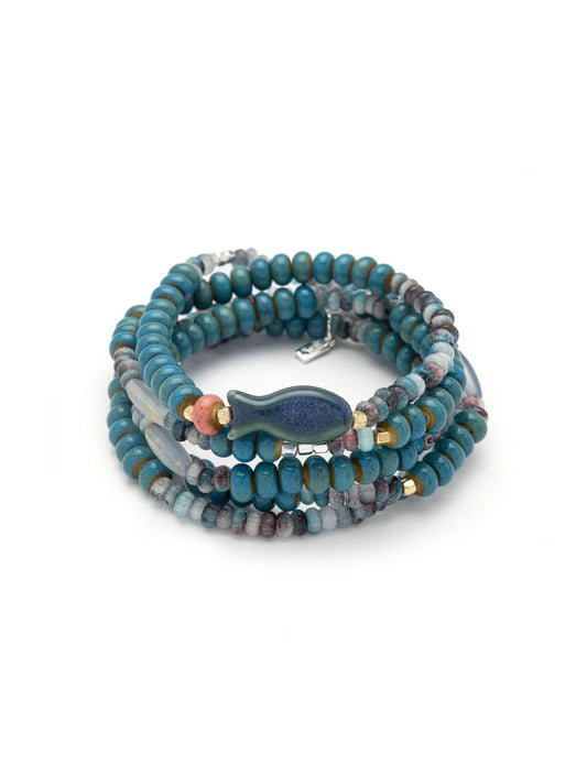 Ceramic Bead Wrap Harmony/Fish/Gold&Silver
