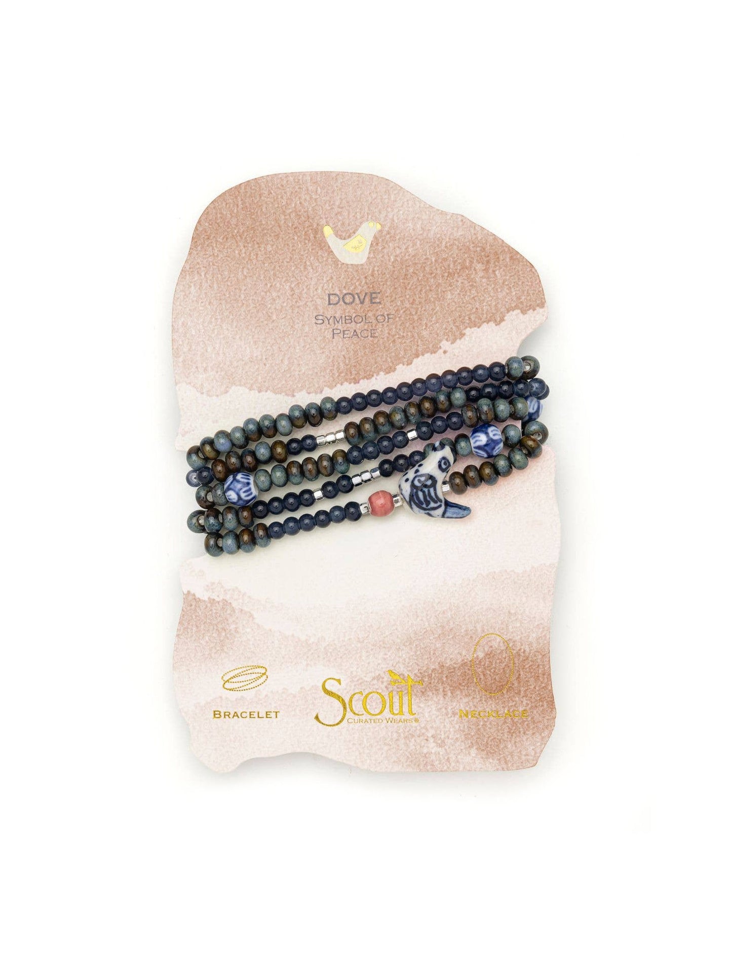 Ceramic Bead Wrap Peace/Dove/Silver