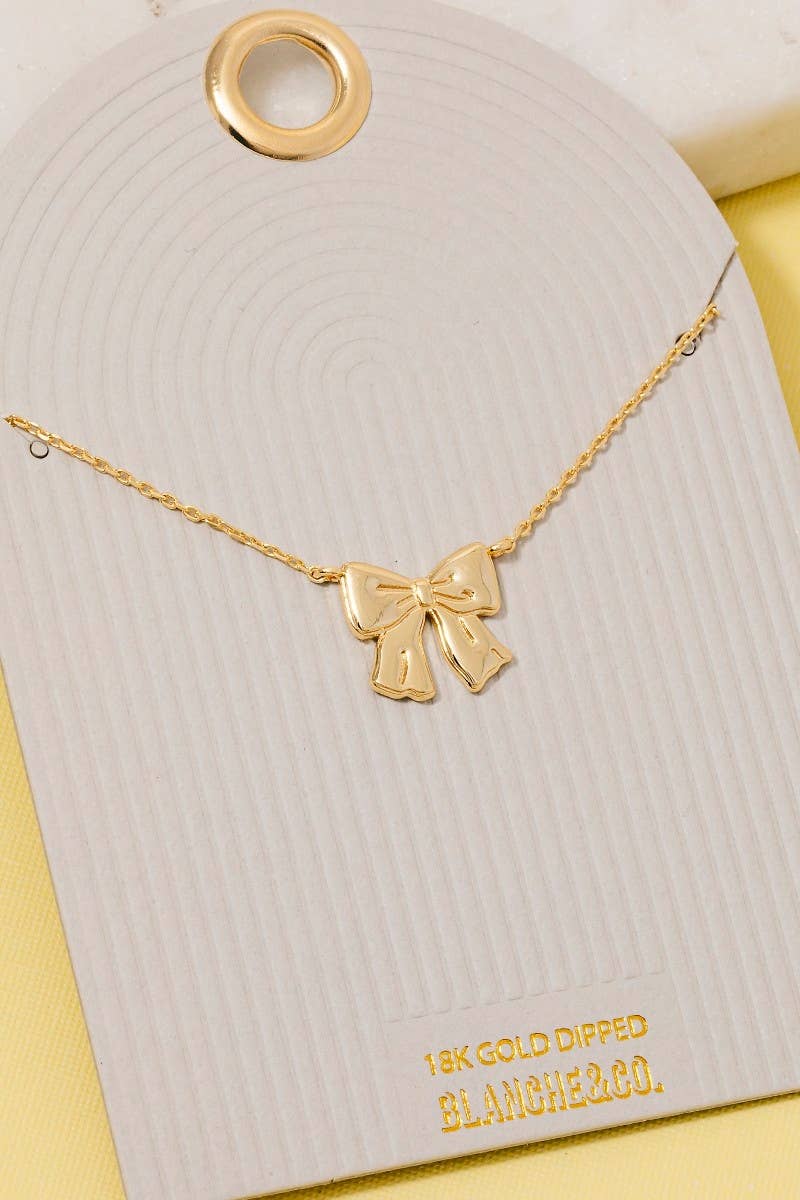 Gold Dipped Ribbon Bow Pendant Necklace