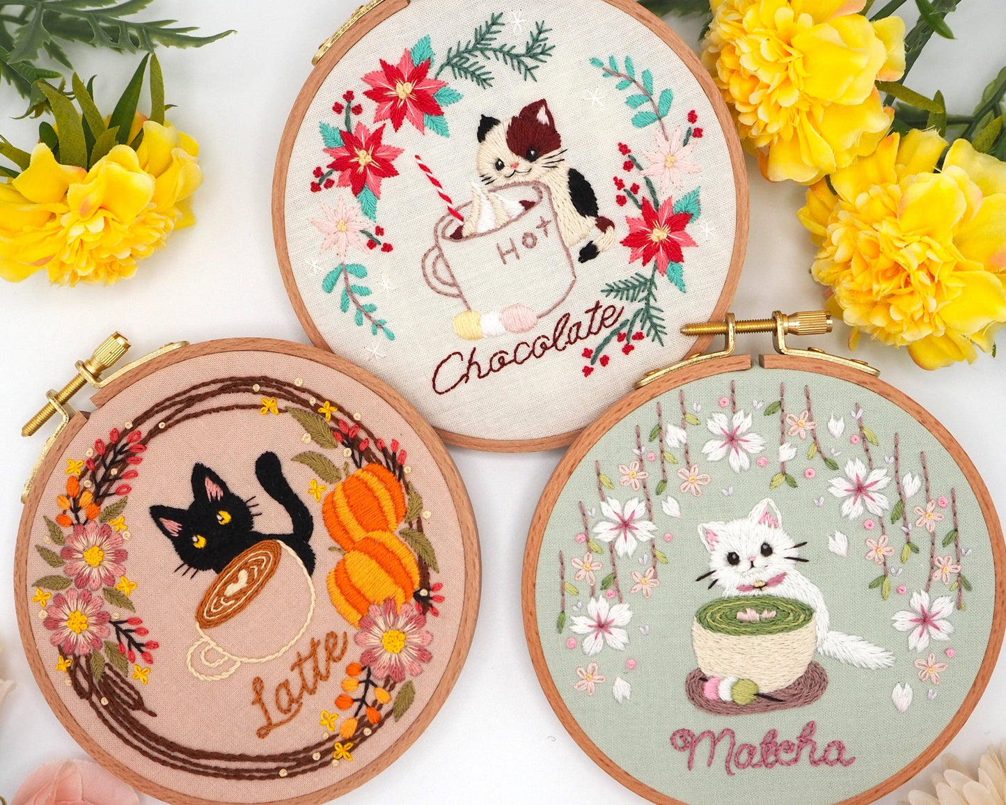 DIY Embroidery Kit Matcha Latte from Cat & Tea Collection