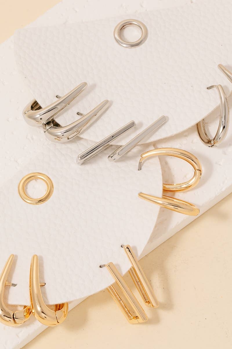 Mixed Long Oval Hinge Hoop Earrings Set