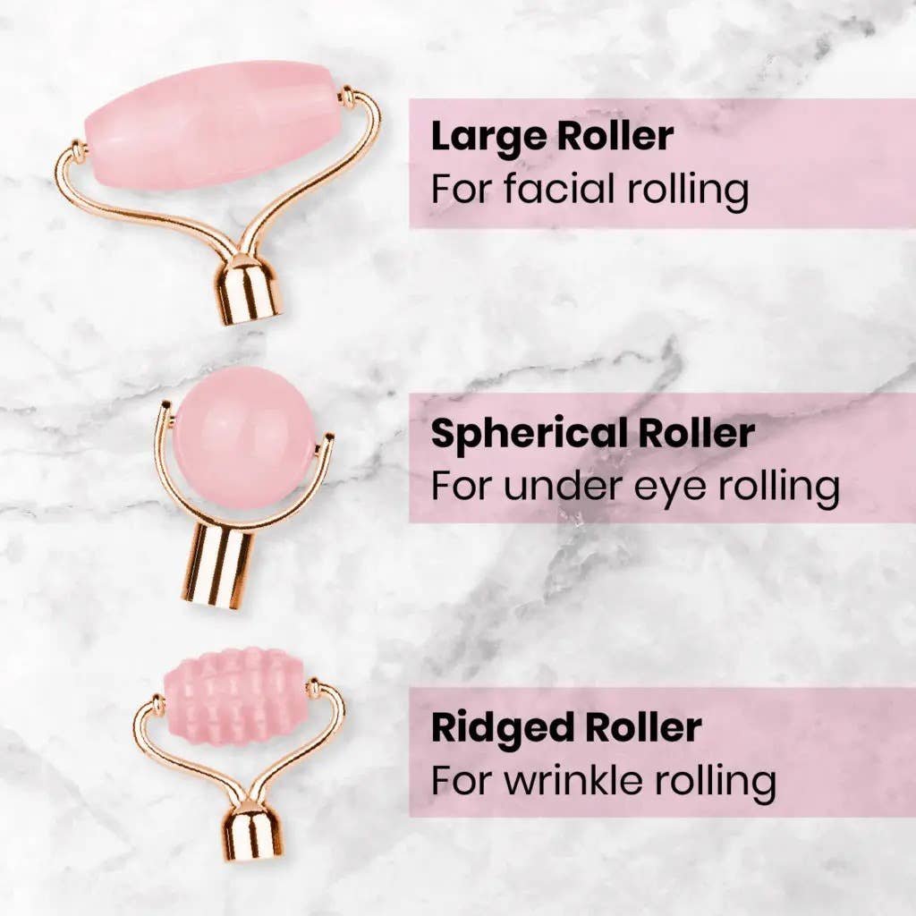 Lindo Rose Quartz Roller Set - Interchangeable Heads