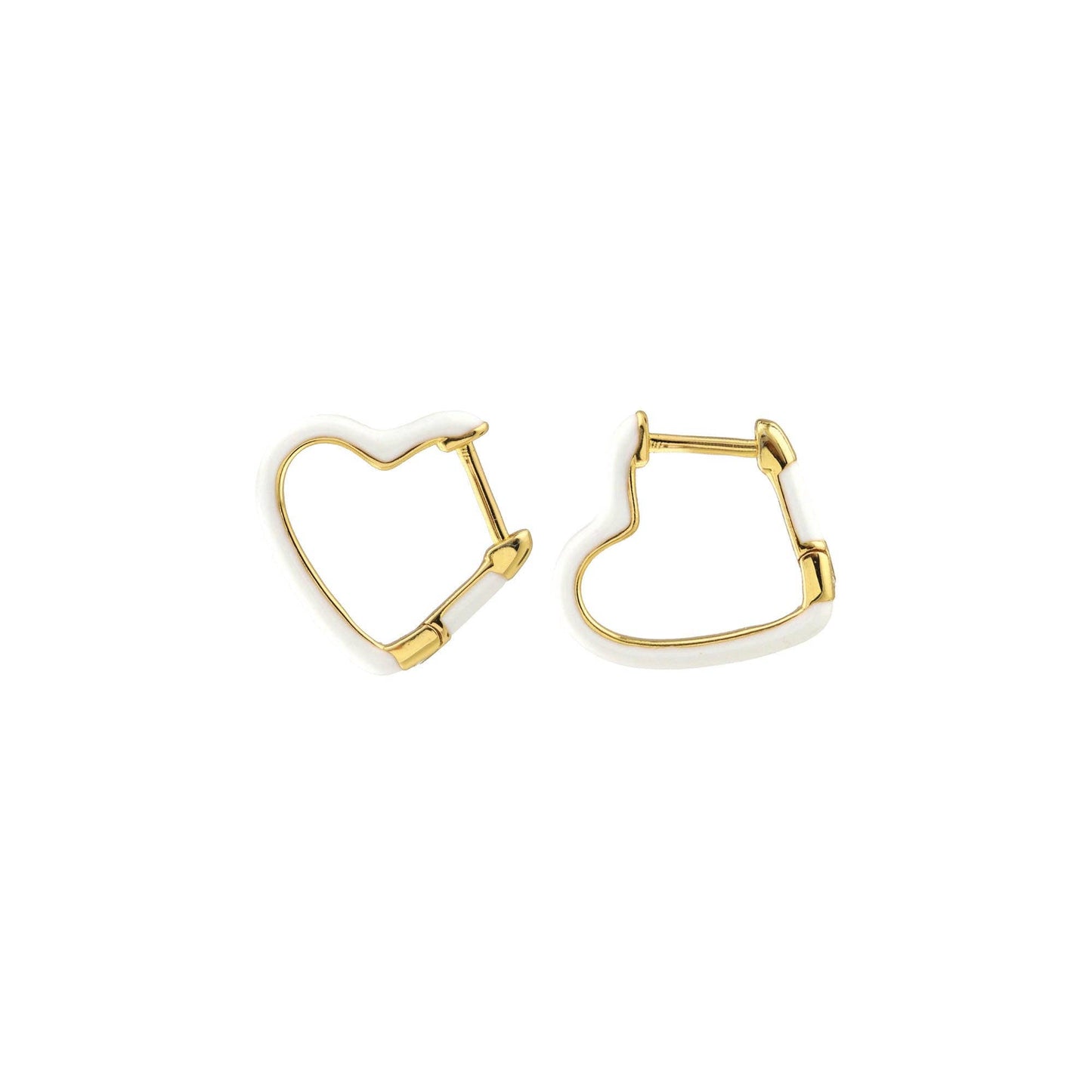 Open Heart Enamel Hinged Huggie Hoop Earrings 18K Gold Vermeil