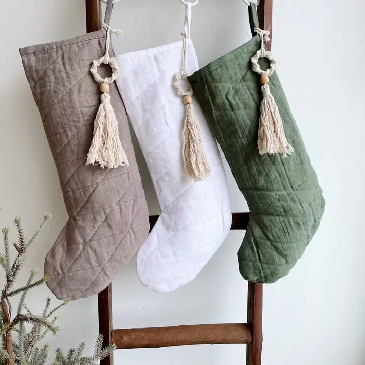 Linen Blend Boho Christmas Stockings