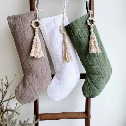 Linen Blend Boho Christmas Stockings