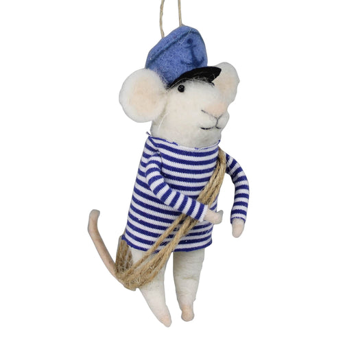 Felt Mouse Ornament - Sailor Mouse with Rope Ornament - Front & Company: Gift Store