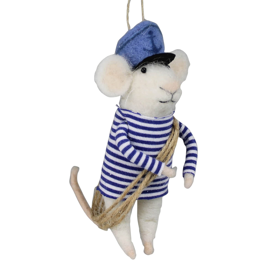 Felt Mouse Ornament - Sailor Mouse with Rope Ornament