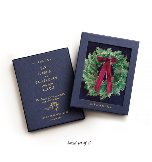 Velvet Bow Wreath Christmas Greeting Cards
