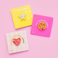 Load image into Gallery viewer, Pin w/ Gift Card - Friendship Heart -Red + Pink Confetti
