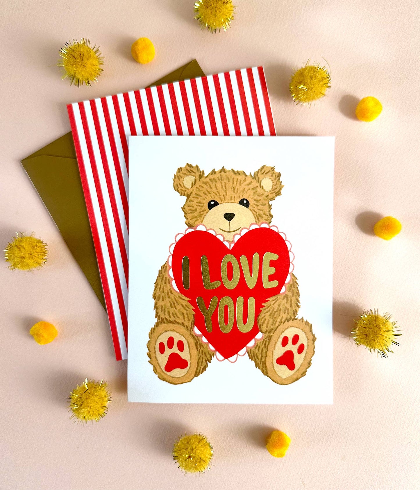 Teddy Bear with Heart Valentines Day Card *Foil Stamped*