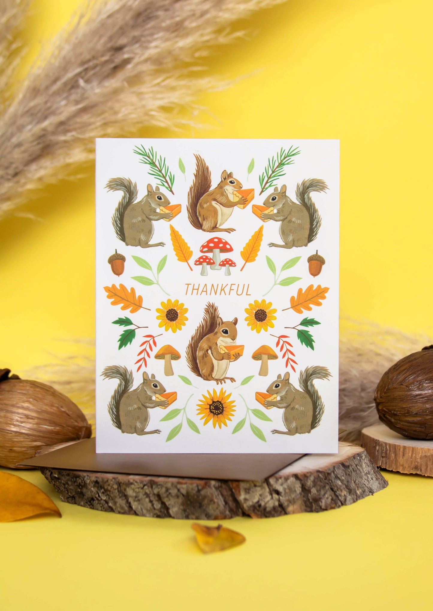 Thankful Squirrels with Pumpkin Pie Thanksgiving Card