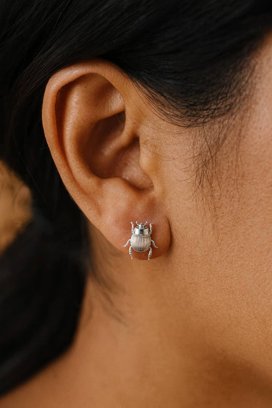 Fortune Beetle Studs -18K Gold Plated or Silver Rhodium