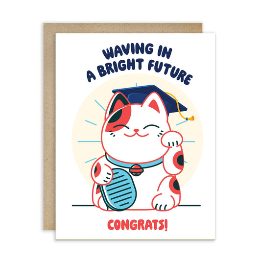 Lucky Cat Graduation Card | Japanese Maneki Neko Congratulations Cap