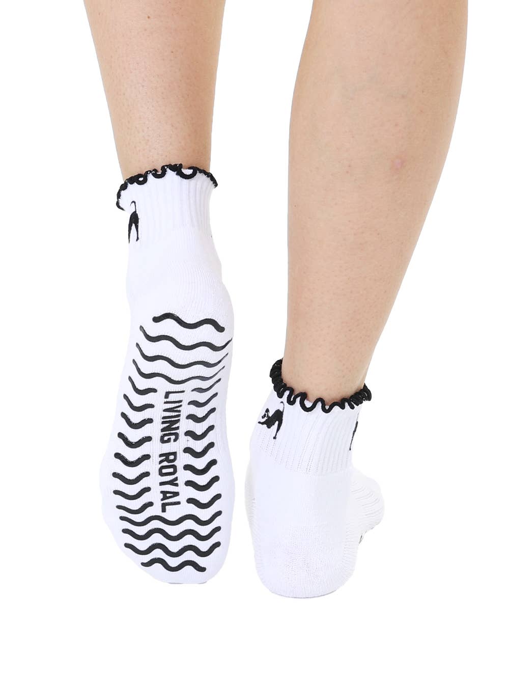 Bottom Grip Ankle Socks w/ Ruffles - Downward Dog - White
