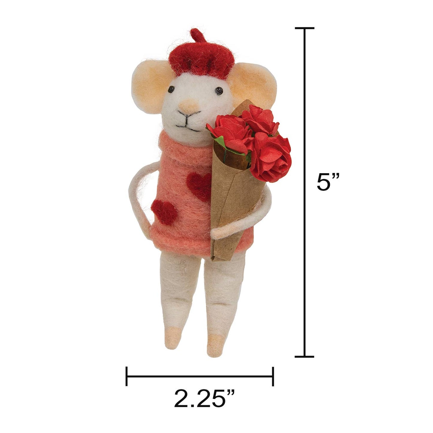 Valentine Mouse with Roses Felted Ornament