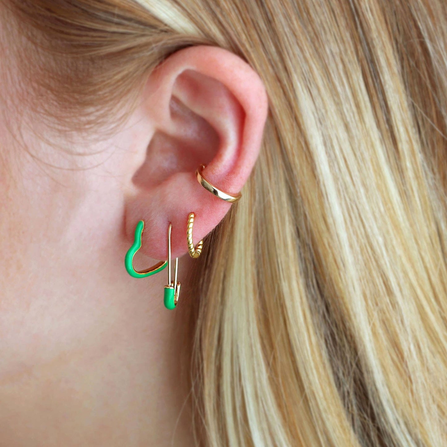 Open Heart Enamel Hinged Huggie Hoop Earrings 18K Gold Vermeil