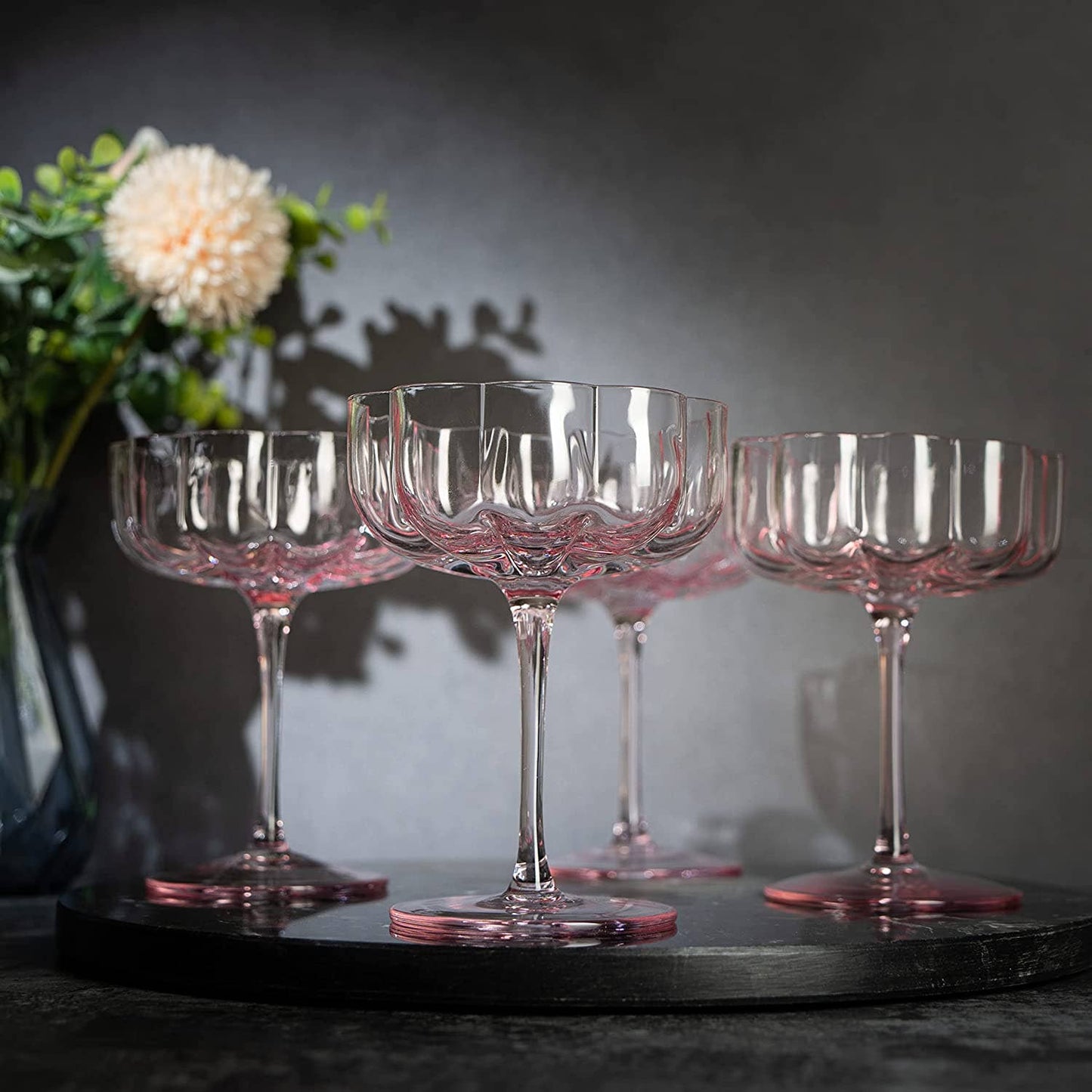 Elegant Flower  Champagne & Cocktail Coupes - Pink Set of 4