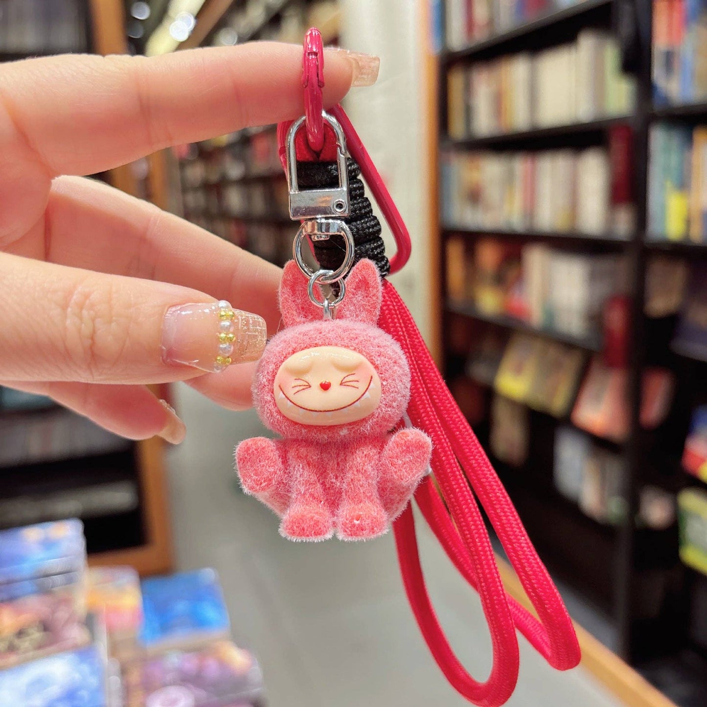 Labubu flocking keychain labubu pendant gift-random emotion