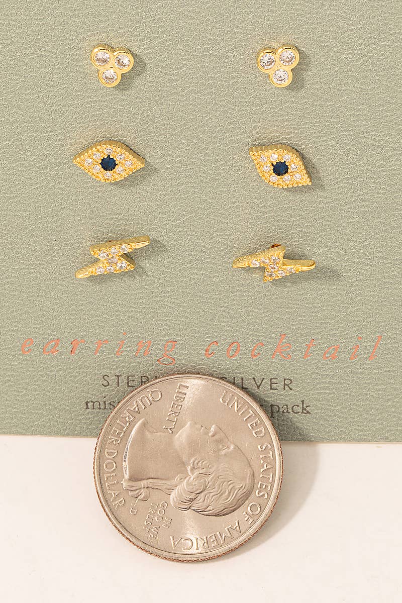 Sterling Silver Mismatched Evil Eye Earrings Set