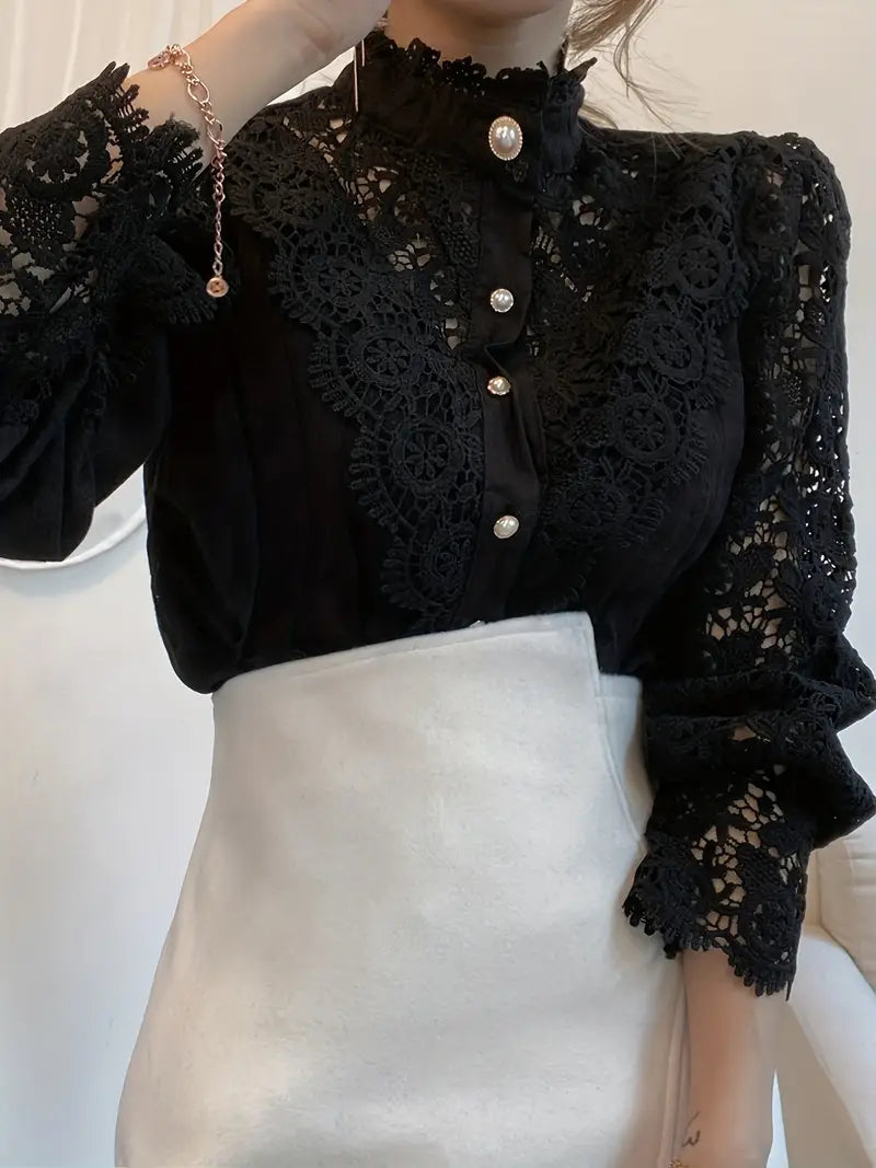 White or Black  Lace Puff Sleeve blouse