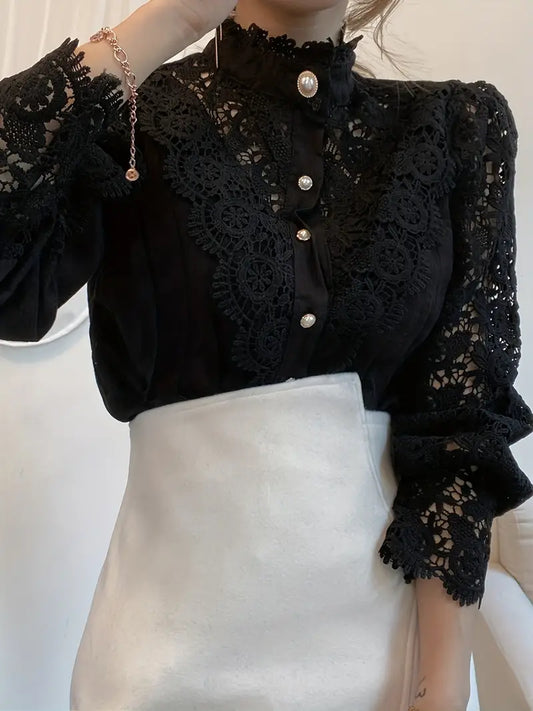 White or Black  Lace Puff Sleeve blouse