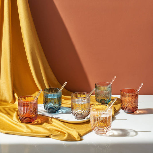 Vintage Art Deco Tumbler Glasses with Straw