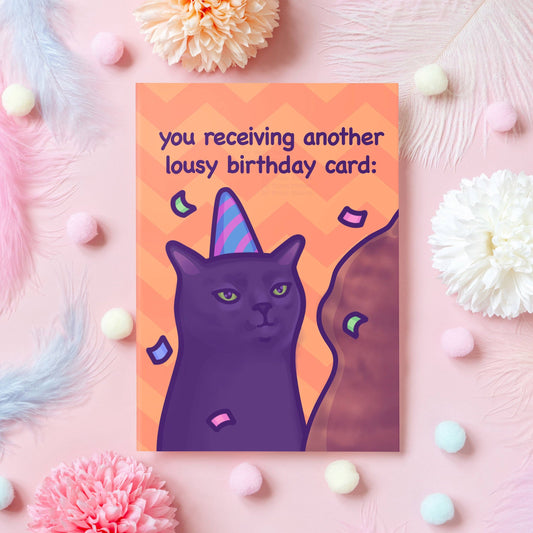 Black Cat Zoning Out | Funny Cat Meme Birthday Card