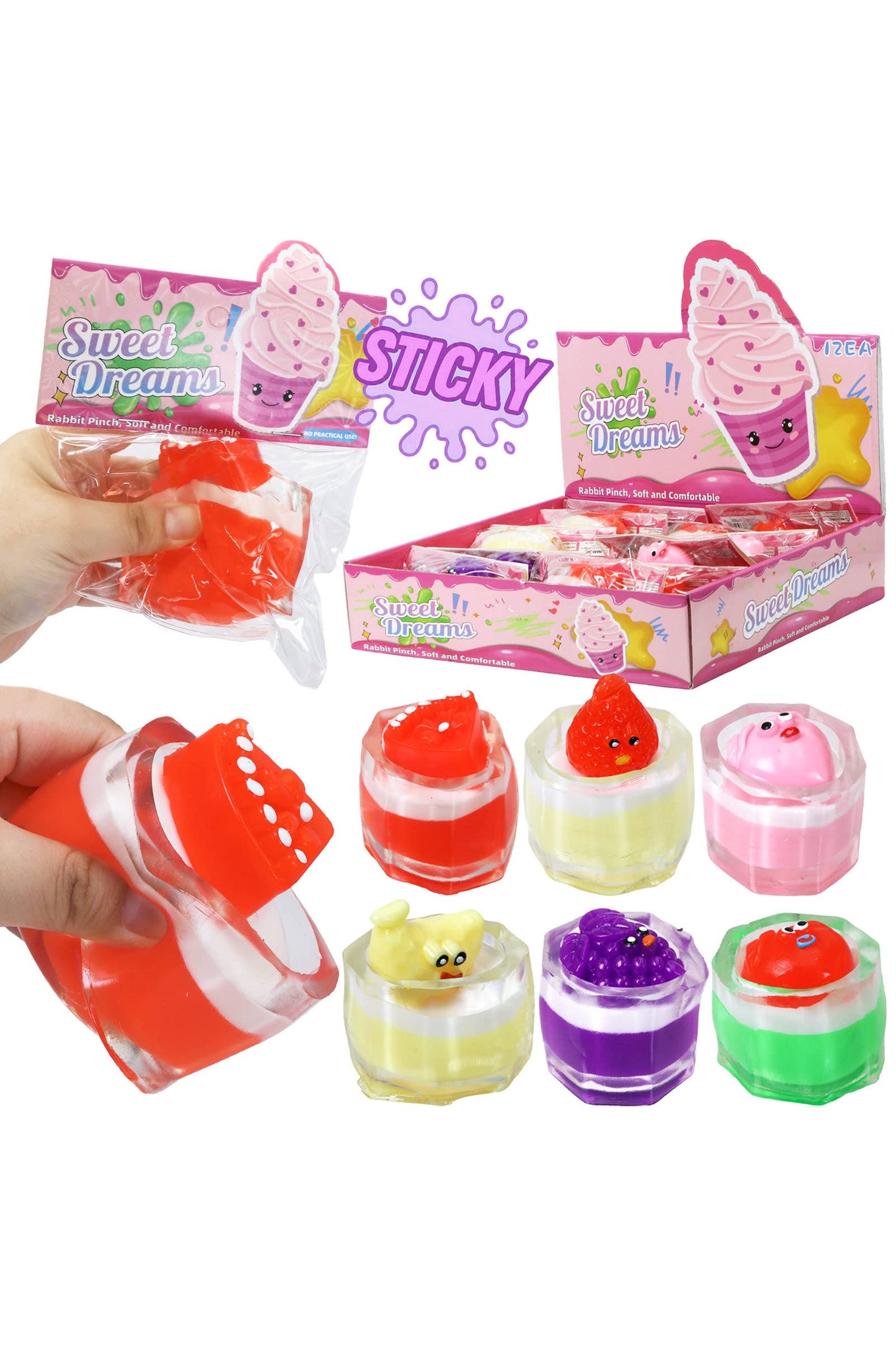 Cute Fruit Dessert Cup 3D Sticky Mochi Squishy Bag