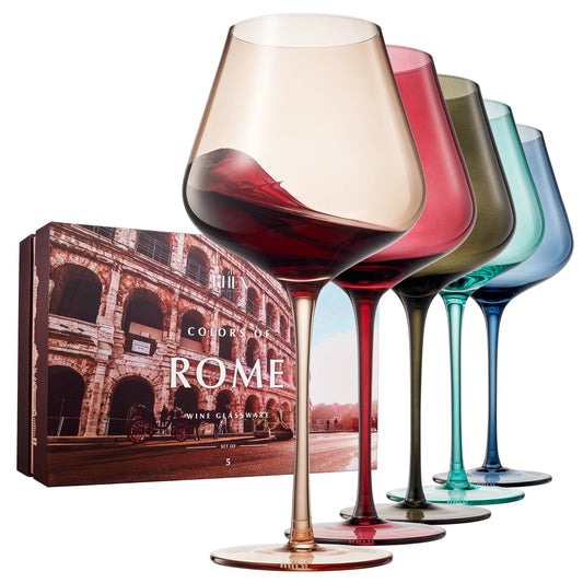 Colors of Rome, Italy City Wine Glassware | Set of 5, 20 OZ