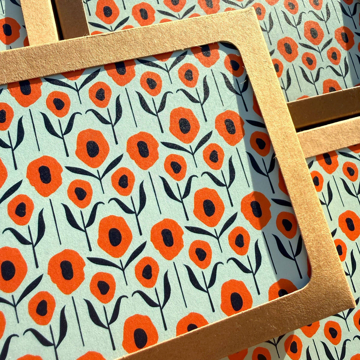 Country Poppies on Aqua / Blank Note Cards