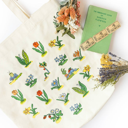 3P4 x Richard Scarry - Lowly Worm Floral Embroidered Tote