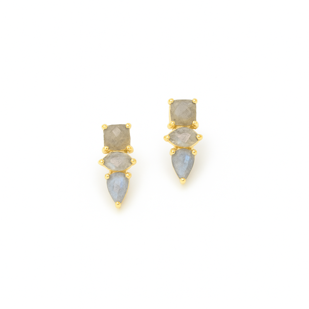 Triple Labradorite Stone Stud Earrings