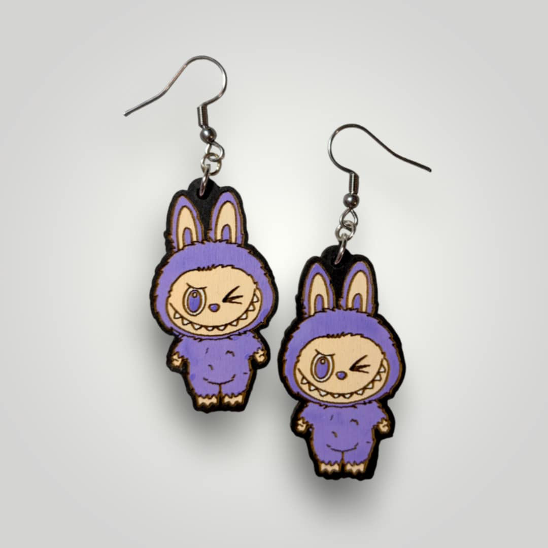 Labubu Monsters Hand Painted Wood Earrings