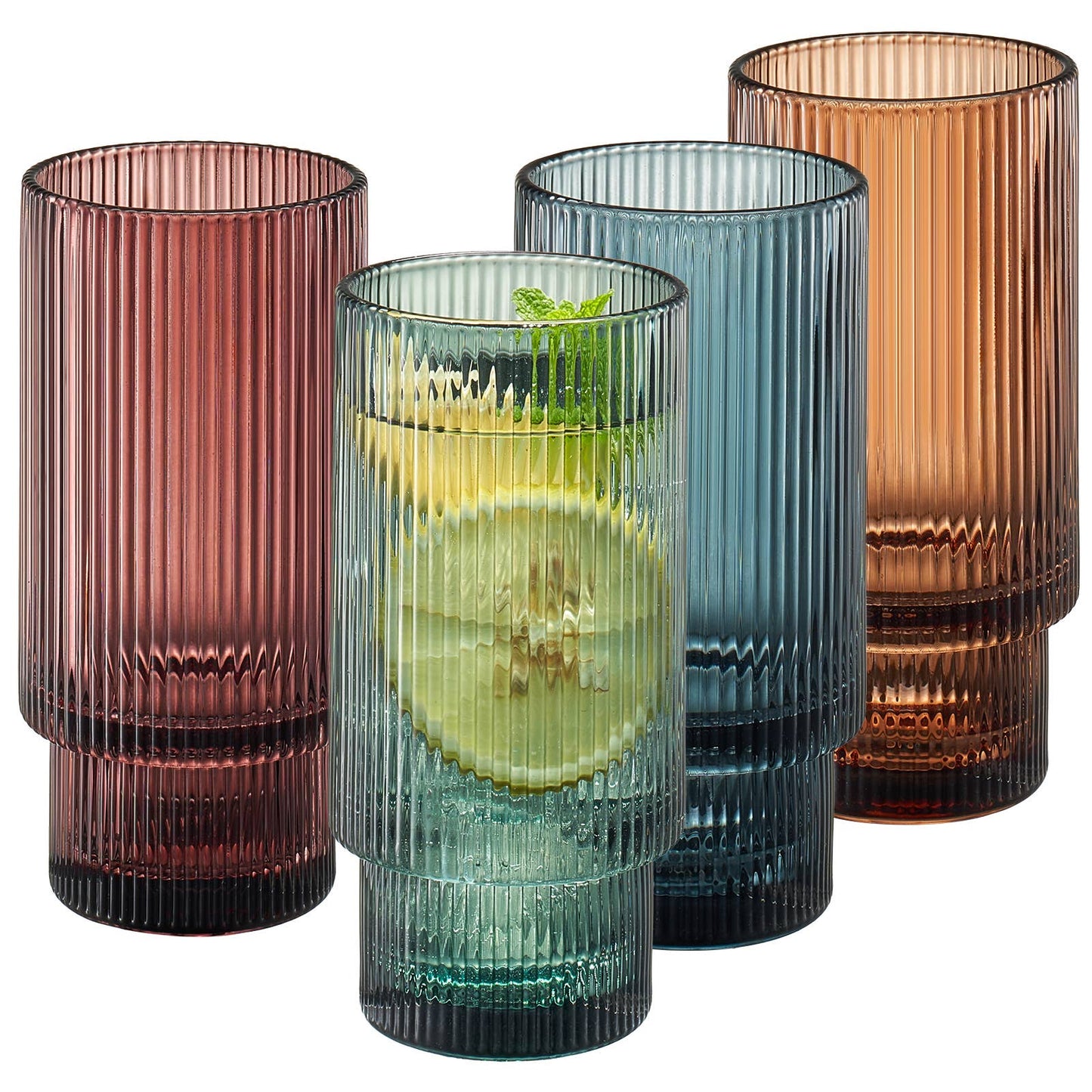 Vintage Art Deco Collins Highball Glasses Ribbed