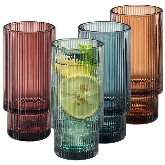 Vintage Art Deco Collins Highball Glasses Ribbed