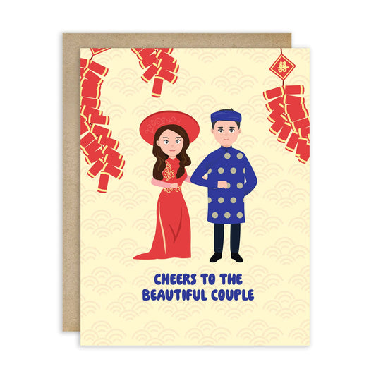 Vietnamese Couple Asian Wedding Cards | Ao Dai Greeting Bride Groom