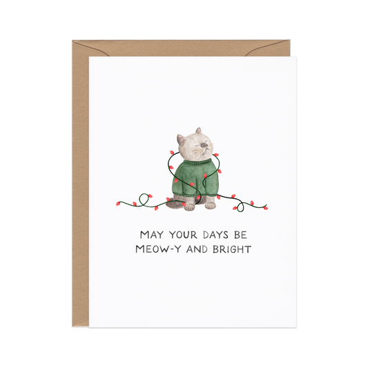 Merry And Bright - Funny Festive Cat Pun Christmas Card