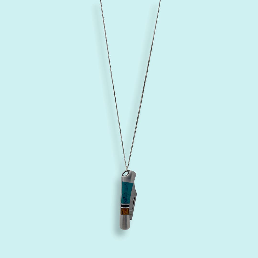 Turquoise and Wood Knife Necklace: 32 Inch