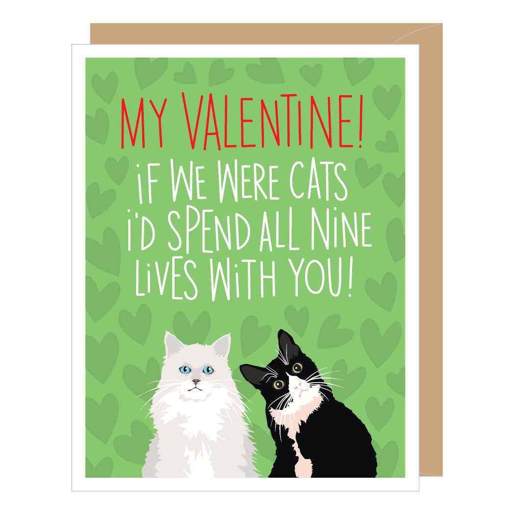 Two Cats Nine Lives Valentine's Day Card