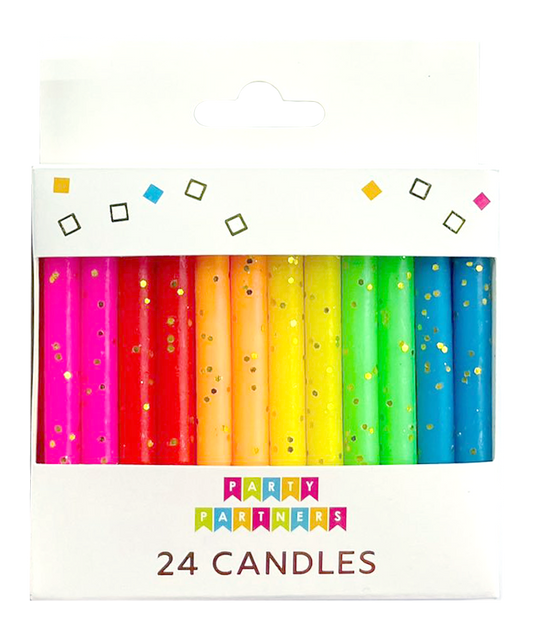 Rainbow Gold Glitter 24 Candles Set