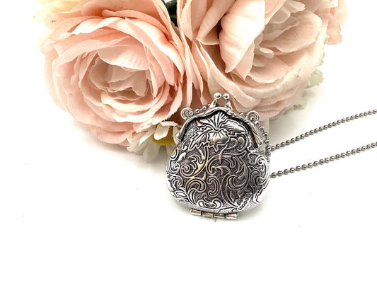 French Victorian Silver Purse Locket, Tea Party favors
