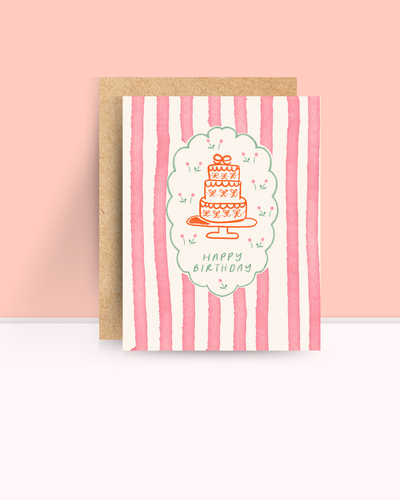 Pink Stripes Birthday Card - Front & Company: Gift Store