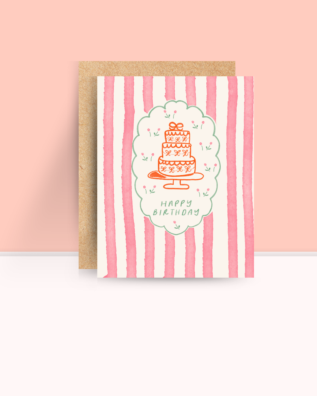 Pink Stripes Birthday Card