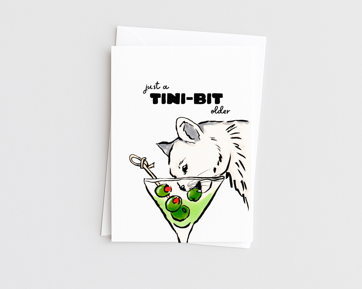Martini Cat- Drink Pun Cat Lover Birthday Card